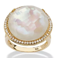 .27 TCW Genuine Mother-Of-Pearl and CZ Gold-Plated Sterling Silver Halo Ring
