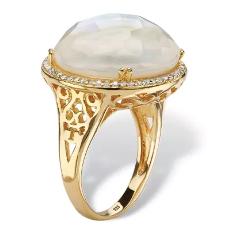 .27 TCW Genuine Mother-Of-Pearl and CZ Gold-Plated Sterling Silver Halo Ring