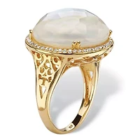.27 TCW Genuine Mother-Of-Pearl and CZ Gold-Plated Sterling Silver Halo Ring
