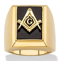 Men's Genuine Black Onyx Gold-Plated Masonic Cabochon Ring