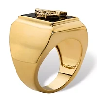 Men's Genuine Black Onyx Gold-Plated Masonic Cabochon Ring