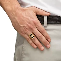 Men's Genuine Black Onyx Gold-Plated Masonic Cabochon Ring