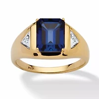 Lab Created Men's 2.76 TCW Emerald-Cut Sapphire Ring Gold-Plated Sterling Silver