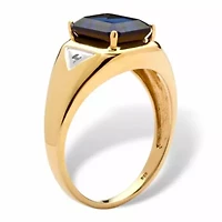 Lab Created Men's 2.76 TCW Emerald-Cut Sapphire Ring Gold-Plated Sterling Silver
