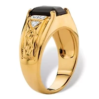 Men's Genuine Emerald-Cut Black Onyx and Diamond Accent 18k Gold-Plated Ring