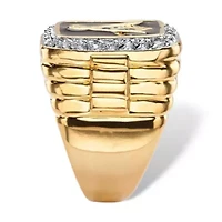 Men's .59 TCW Black Enamel and Cubic Zirconia Gold-Plated Masonic Ring