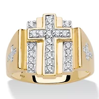 Men's .50 Cttw. Gold-Plated Silver Round Cubic Zirconia Layered Cross Ring