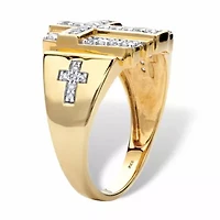Men's .50 Cttw. Gold-Plated Silver Round Cubic Zirconia Layered Cross Ring