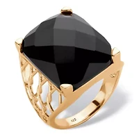 Checkerboard Cut Genuine Black Onyx 14k Yellow Gold-Plated Sterling Silver Ring