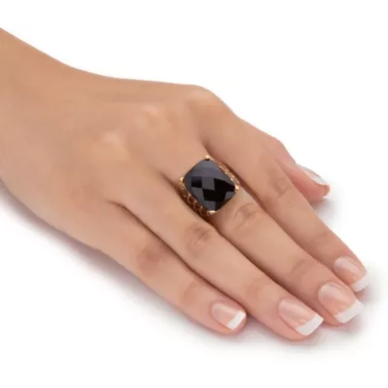 Checkerboard Cut Genuine Black Onyx 14k Yellow Gold-Plated Sterling Silver Ring