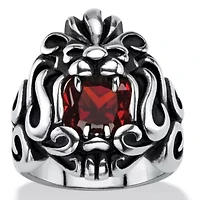 Men's 2.65 TCW Red CZ Antiqued Stainless Steel Tribal Lion Ring