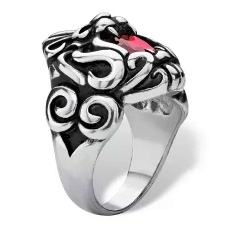 Men's 2.65 TCW Red CZ Antiqued Stainless Steel Tribal Lion Ring