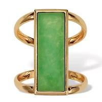 Emerald Cut Genuine Jade 18k Gold-Plated Sterling Silver Bezel Set Cabochon Ring