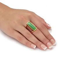 Emerald Cut Genuine Jade 18k Gold-Plated Sterling Silver Bezel Set Cabochon Ring