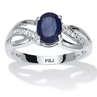 1.92 TCW Oval Cut Genuine Blue Sapphire and White Topaz Sterling Silver Ring