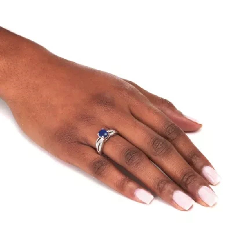 1.92 TCW Oval Cut Genuine Blue Sapphire and White Topaz Sterling Silver Ring