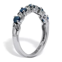 .91 TCW Round Cut Genuine Blue Sapphire and White Topaz Sterling Silver Ring