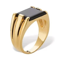 Men's Emerald-Cut Gold-Plated Simulated Black Onyx Rectangle Ring