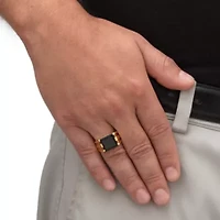 Men's Emerald-Cut Gold-Plated Simulated Black Onyx Rectangle Ring