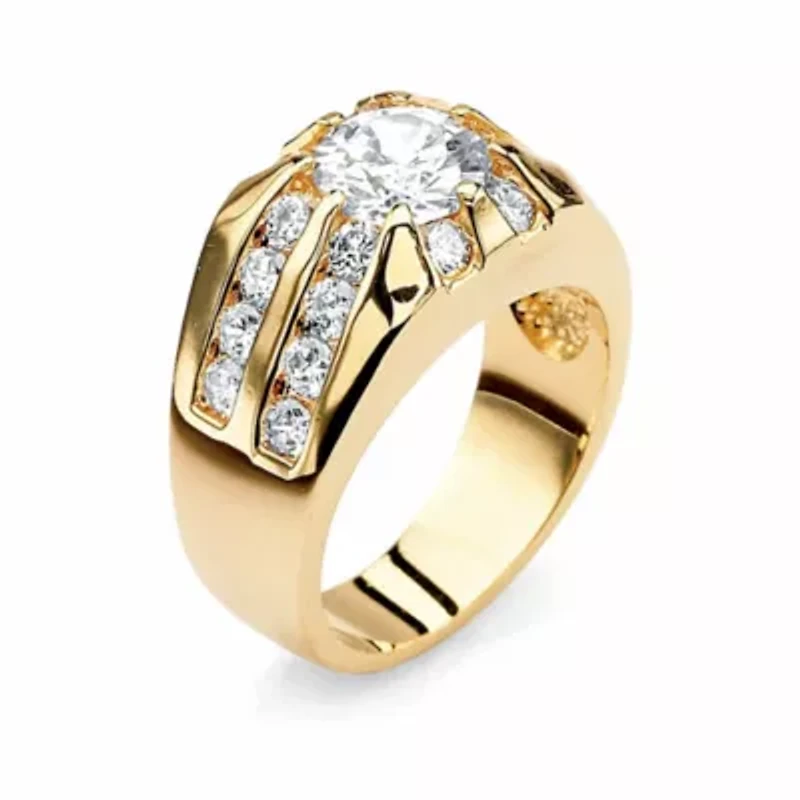 Men's 2.95 TCW Round Cubic Zirconia Ring Goldtone
