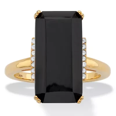 .14 Cttw. Emerald Cut Black Onyx & White Topaz 18k Gold-Plated Silver Ring