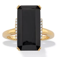 .14 Cttw. Emerald Cut Black Onyx & White Topaz 18k Gold-Plated Silver Ring