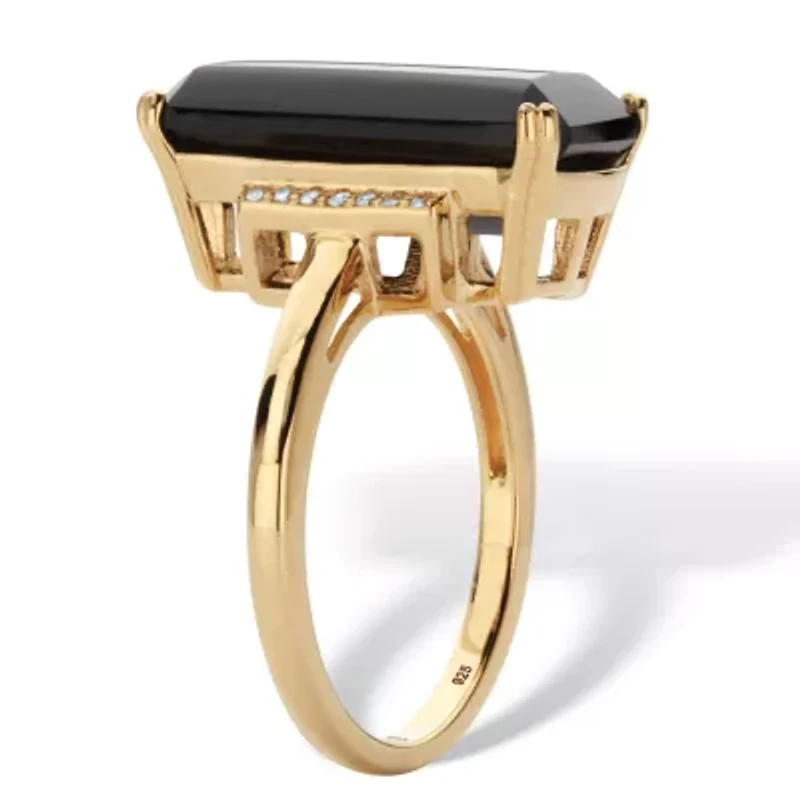 .14 Cttw. Emerald Cut Black Onyx & White Topaz 18k Gold-Plated Silver Ring