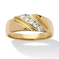 Men's .50 TCW Cubic Zirconia Diagonal Rng Gold-Plated Sterling Silver