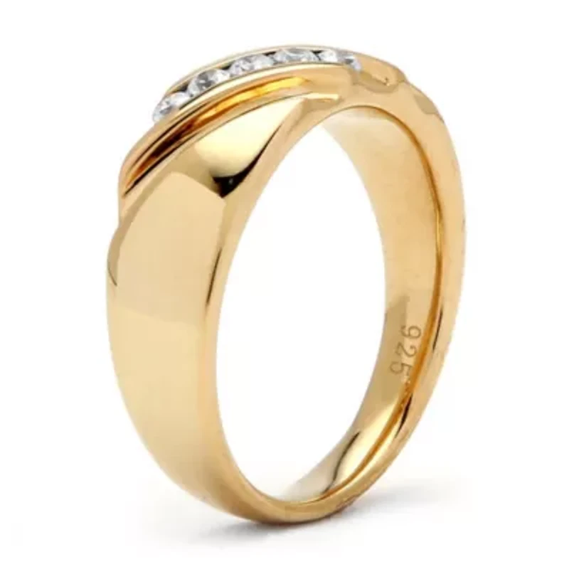 Men's .50 TCW Cubic Zirconia Diagonal Rng Gold-Plated Sterling Silver