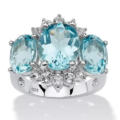 10.25 TCW Genuine Oval-Cut Blue Topaz Ring Platinum-plated Sterling Silver