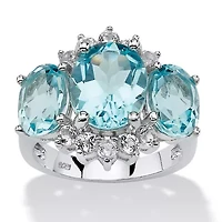 10.25 TCW Genuine Oval-Cut Blue Topaz Ring Platinum-plated Sterling Silver