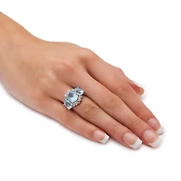 10.25 TCW Genuine Oval-Cut Blue Topaz Ring Platinum-plated Sterling Silver