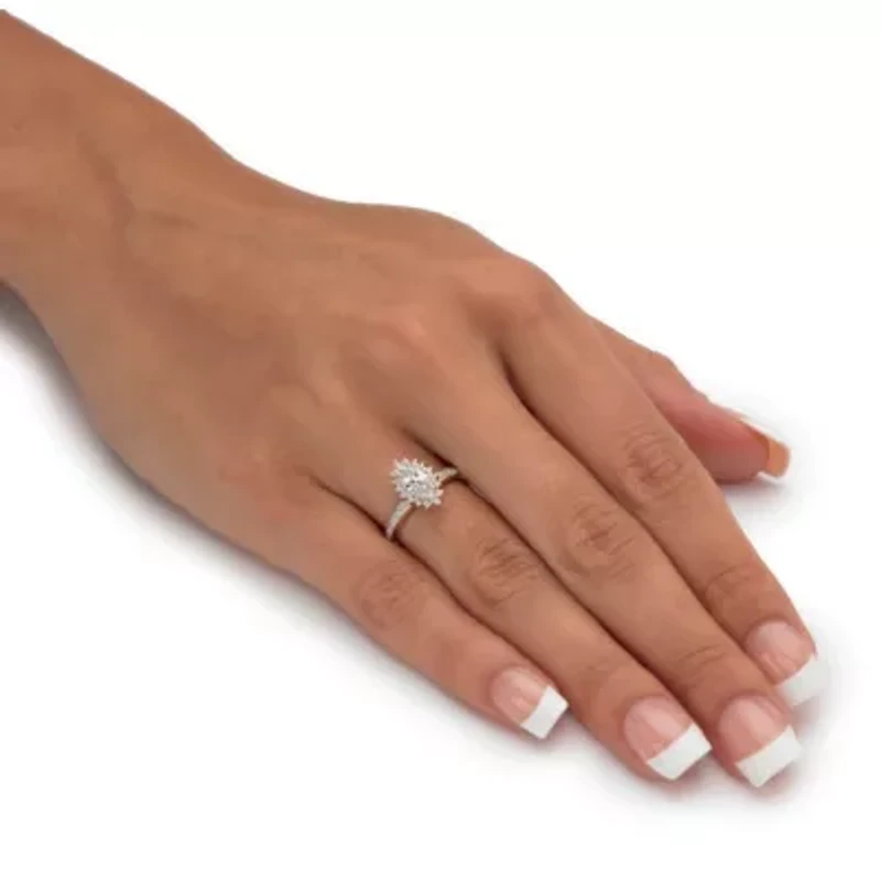 Lab Created 1.60 Cttw. 18k Gold-plated Silver White Sapphire Diamond Accent Halo Ring