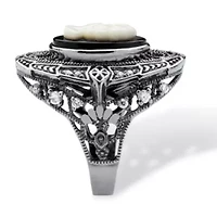 Onyx and Mother-of-Pearl Cameo CZ Cocktail Ring Black Rhodium-Plated