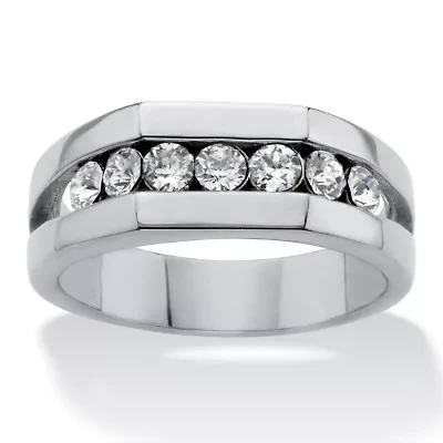 Men's Round Crystal Stainless Steel Squared Wedding Band