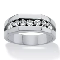 Men's Round Crystal Stainless Steel Squared Wedding Band