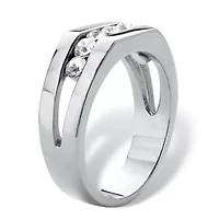 Men's Round Crystal Stainless Steel Squared Wedding Band