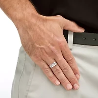 Men's Round Crystal Stainless Steel Squared Wedding Band