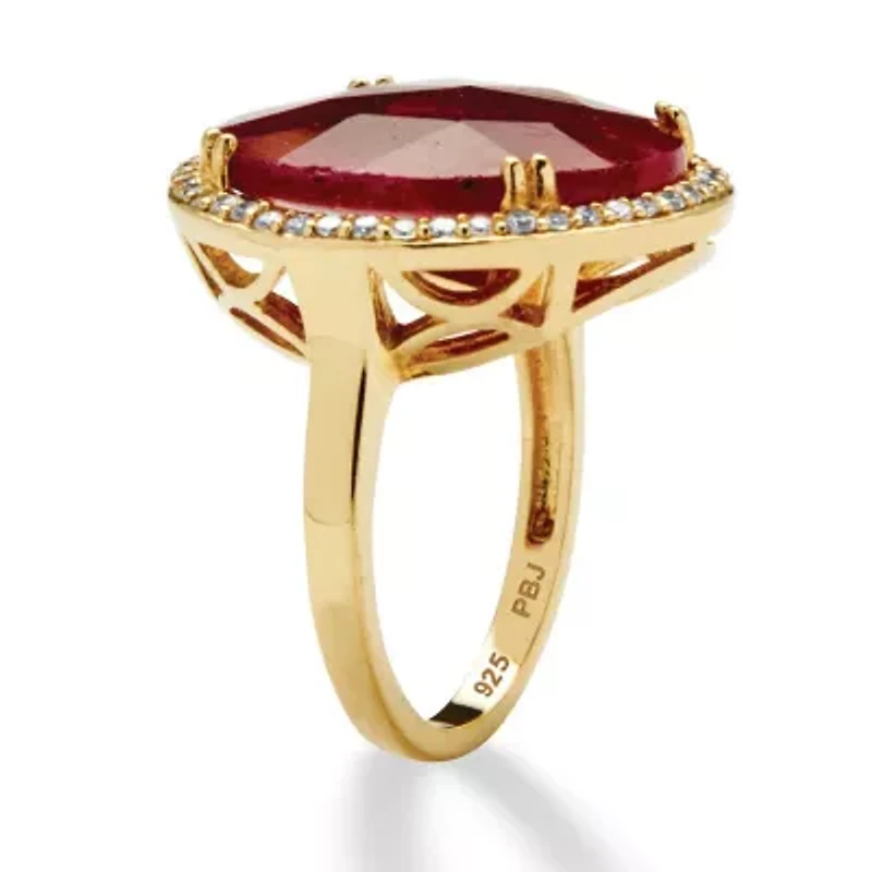 14.35 TCW Round Genuine Ruby and CZ 18k Gold-Plated Sterling Silver Halo Ring