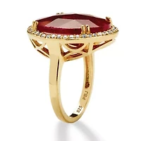 14.35 TCW Round Genuine Ruby and CZ 18k Gold-Plated Sterling Silver Halo Ring