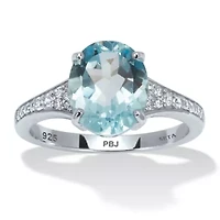 4.70 TCW Oval Cut Genuine Blue Topaz and Cubic Zirconia Sterling Silver Ring