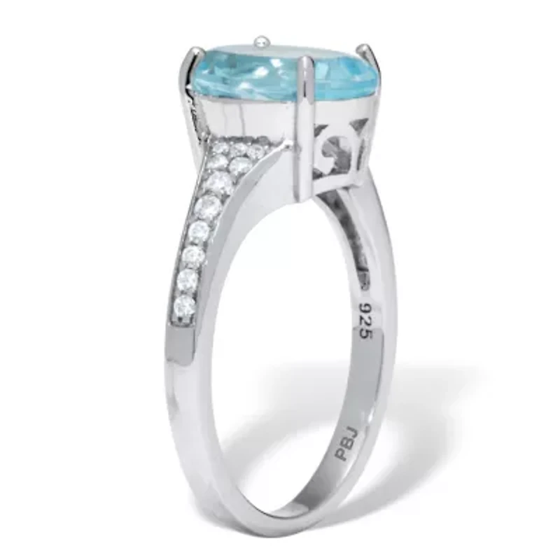 4.70 TCW Oval Cut Genuine Blue Topaz and Cubic Zirconia Sterling Silver Ring
