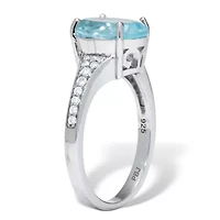 4.70 TCW Oval Cut Genuine Blue Topaz and Cubic Zirconia Sterling Silver Ring