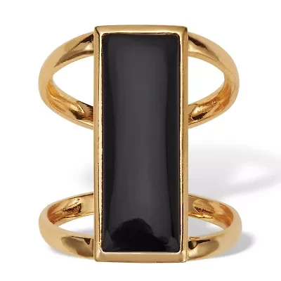 Emerald Cut Genuine Black Onyx 18k Gold-Plated Sterling Silver Cabochon Ring