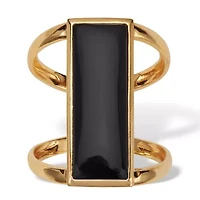 Emerald Cut Genuine Black Onyx 18k Gold-Plated Sterling Silver Cabochon Ring