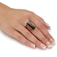 Emerald Cut Genuine Black Onyx 18k Gold-Plated Sterling Silver Cabochon Ring