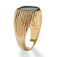 Men's Genuine Onyx Yellow Gold-Plated Ribbed Ring