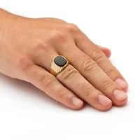 Men's Genuine Onyx Yellow Gold-Plated Ribbed Ring