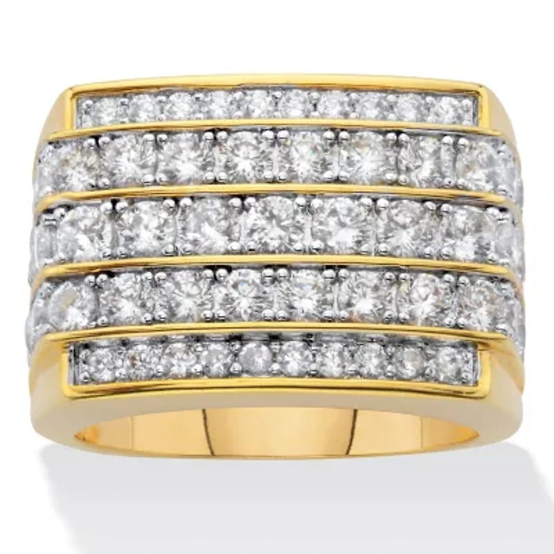 2.99 cttw. Men's Round Cubic Zirconia 14K Gold Plated Multi Row Step Top Ring
