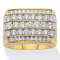 2.99 cttw. Men's Round Cubic Zirconia 14K Gold Plated Multi Row Step Top Ring
